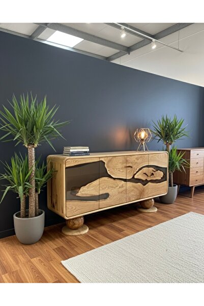 Creawood Fjord Epoksi Masif Ahşap Konsol | Doğal Masif Kütük Modern TV Ünites...