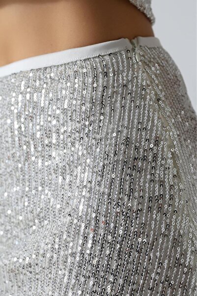 Hisleria Women's Zippered Lined Sequin Mini Skirt - Gray