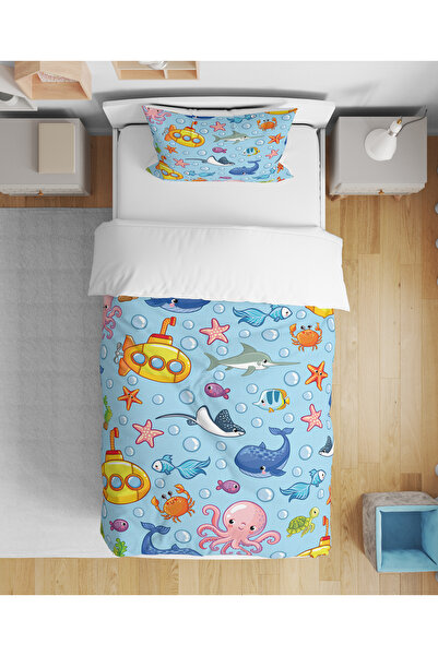 Home Sea Themed 3D Digital Printed Single Size Sheetless Boys' Duvet Cover Se...