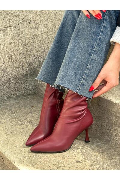 BerilinButiği Bordo Streç (Hopy) Topuklu Kadın Bot