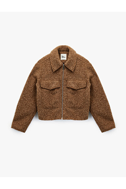 Koton Дългоръкава къса плюшена яке с джобове с цип