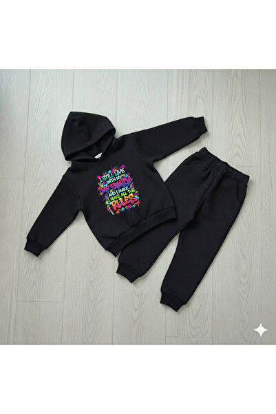 aytok tekstil Unisex Copii Negru Bleumarin Gri i still live with my family Gr...