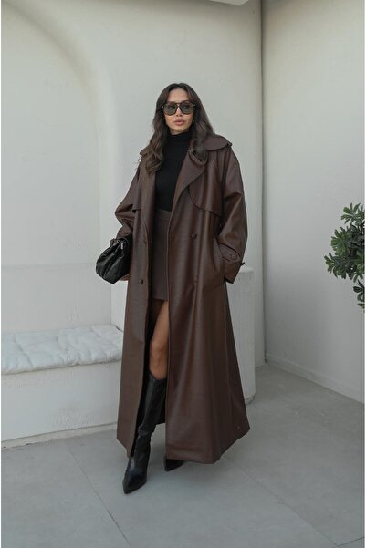 Havoş Brown Rick Coated Buttoned Leather Coat
