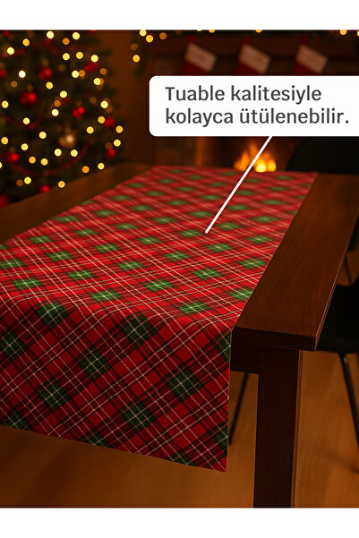 Tuable Yılbaşı Ekose Masa Runnerı 50x150 cm – Noel Kırmızı Yeşil Christmas Masa Dekoru