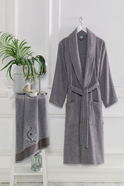 VENTİ VENTİSCA Venti 100% Cotton Soft 2-Piece Bathrobe Towel Set with Embroid...