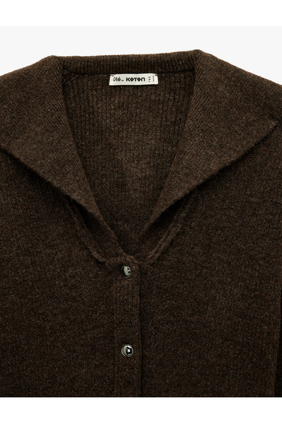 Koton Πλεκτή ζακέτα με μακρύ μανίκι με κουμπιά και γυριστό γιακά