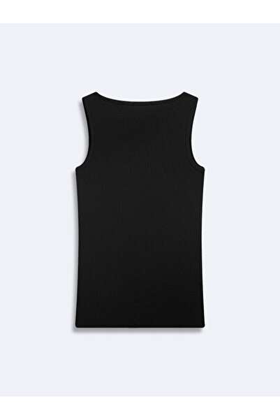 Ltb Αμάνικο μπλουζάκι με λαιμόκοψη σε σχήμα U, βασικό μαύρο μπλουζάκι