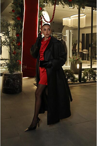 Havoş Black Rick Coated Buttoned Leather Coat