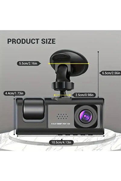 OEM Triple FullHD car camera, 3 cameras-front/rear/interior, 2'' screen, G Sensor JRH