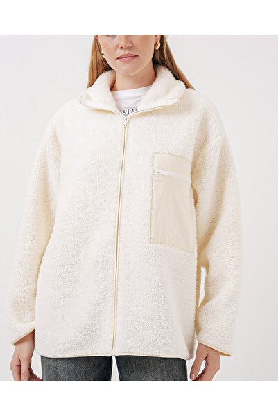 Modamorfo 55446 Zippered Oversize Plush Coat - Beige