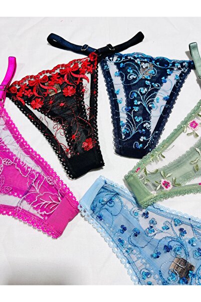 mendoza store Pentamatlı Efsane Floral Colorful Thong Panties Set of 5