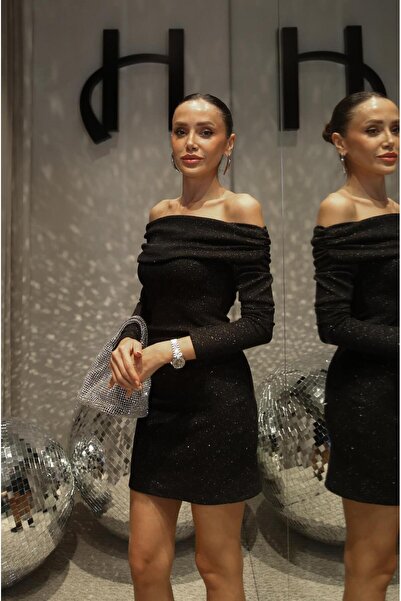 Havoş Rochie neagră cu guler Madonna cu sclipici