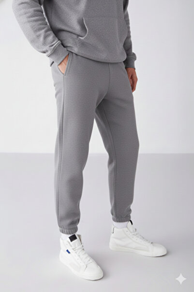 NİCE New Season Three Thread Men's Regular Fit Soft Fabric Black Sweatpants with Elastic Waist and Cuffs