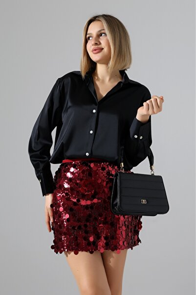 Hisleria Women's Sequin Shorts Mini Skirt - Red