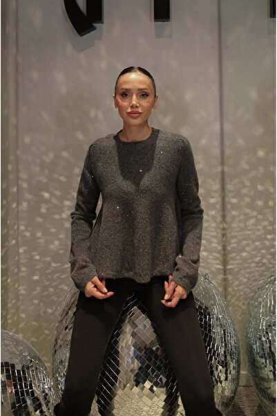Havoş Smoked Peplum Sequin Glitter Sweater