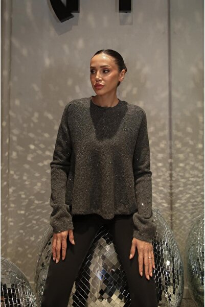 Havoş Smoked Peplum Sequin Glitter Sweater