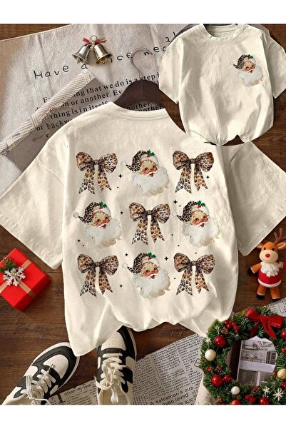 BUMİVERSAL تي شيرت سانتا مطبوع للسيدات بنقشة الفهد للعام الجديد - تصميم عيد ا...