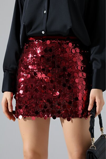 Hisleria Women's Sequin Shorts Mini Skirt - Red