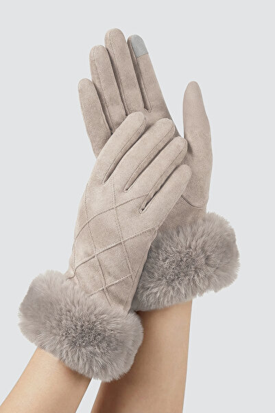 robanu Mănuși de piele de căprioară cu ecran tactil bej pentru femei