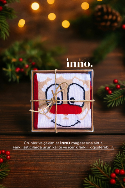 Inno Единична коледна чорапка в крафт кутия с новогодишен дизайн и Дядо Коледа
