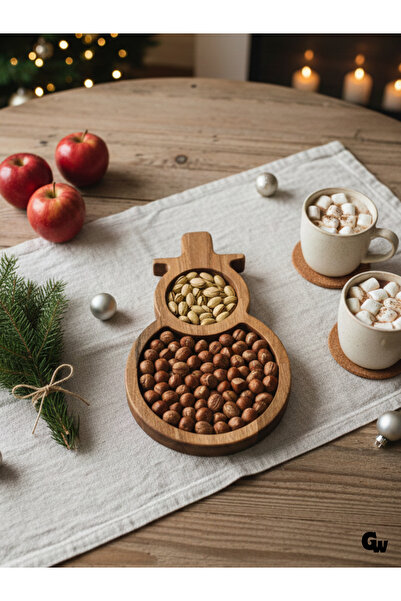 GOLDENWOODEN Christmas Presentation Plate Christmas Snowman Natural Wooden Cookie Plate (Beech / Hawthorn)(1 Piece)