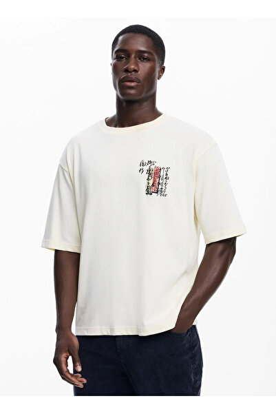 Desigual Bisiklet Yaka Beyaz Erkek T-Shirt 25WMTK35_TS_FISH STAMP