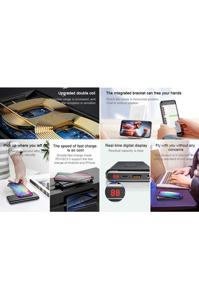 Baseus Baseus 10000mAh Wireless Power Bank with Built-in Phone Holder (Stand) for Charging with PD + QC3.0 Fast Charging