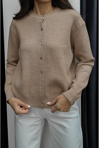 Havoş Camel Alona Crew Neck Cardigan
