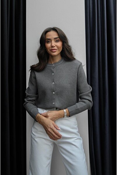 Havoş Gray Alona Crew Neck Cardigan