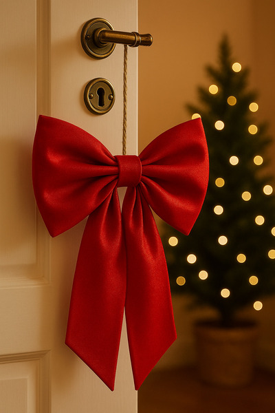 Mirilliahome Στολίδι με ριγέ λινό φιόγκο για πόρτα |   Διακοσμητικό Στολίδι Πόρτας με Κρεμάστρα 28x15 εκ.