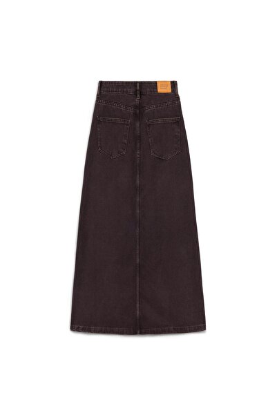praye Long Bell Denim Skirt Brown
