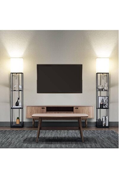 Arabest Floor Lamp with Shelves, Modern Square Standing Lamp, 3-Color Temp, Black