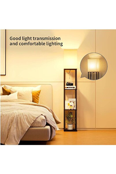 Arabest Floor Lamp with Shelves, Modern Square Standing Lamp, 3-Color Temp, Black