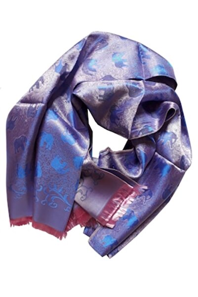 Lakshmi - Luxury Oriental Silk Scarf, purple with pink and turquoise pattern, 160 x 60 cm