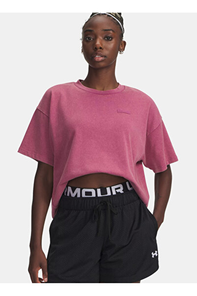 Under Armour 6007690-659-UA HWT Boxy Wash SS Kırmızı Bisiklet Yaka Crop Düz Kadın T-Shirt