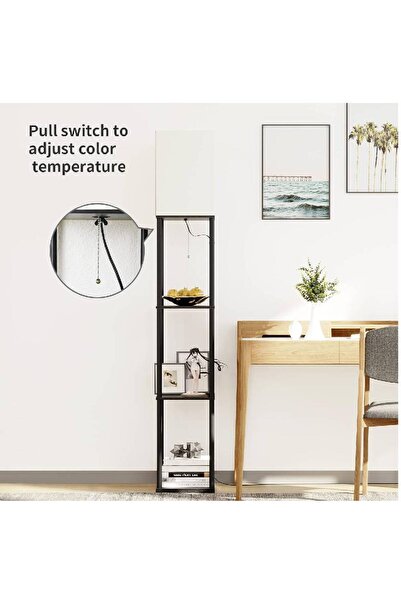 Arabest Floor Lamp with Shelves, Modern Square Standing Lamp, 3-Color Temp, Black