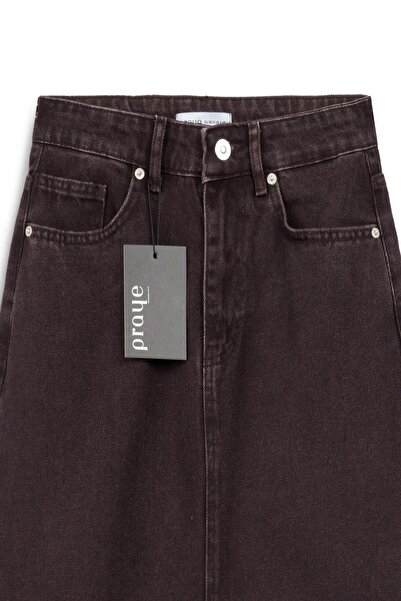 praye Long Bell Denim Skirt Brown