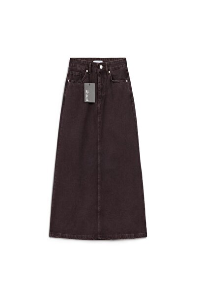 praye Long Bell Denim Skirt Brown