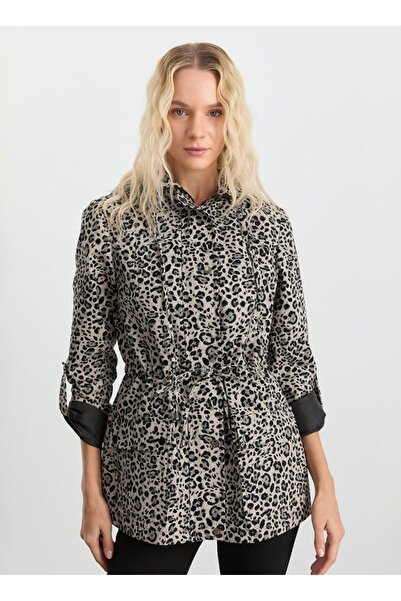 Selen Gri Kadın Standart Leopar Trençkot 25KSL9535