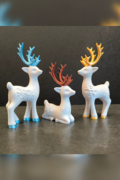 Genç 3D 3’lü Kar Tanesi Desenli Geyik Seti | Yılbaşı ve Noel Dekoru | Masa, R...