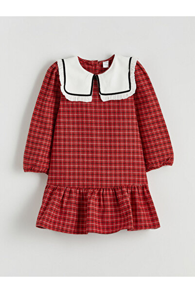 LC Waikiki Rochie pentru fetiță în carouri LCW Kids guler tip Peter Pan