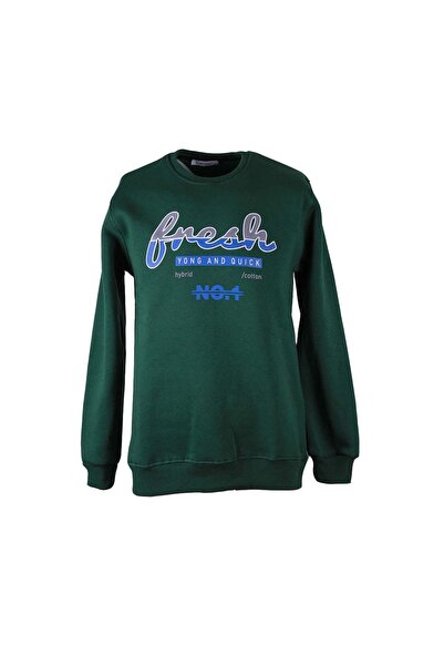 trender 26KL71G08007 0 Яка 3 Шнур Зелена мъжка суитшърт Fresh Print
