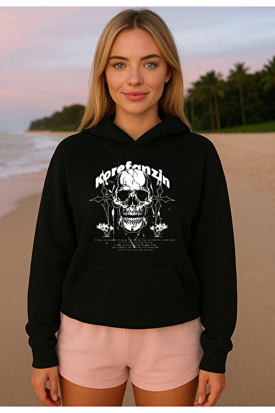 Korefanzin Φούτερ Korefanzşn Skull Kurukafa Γυναικείο με κουκούλα Unisex Μαύρο Βασικό Φούτερ με κουκούλα
