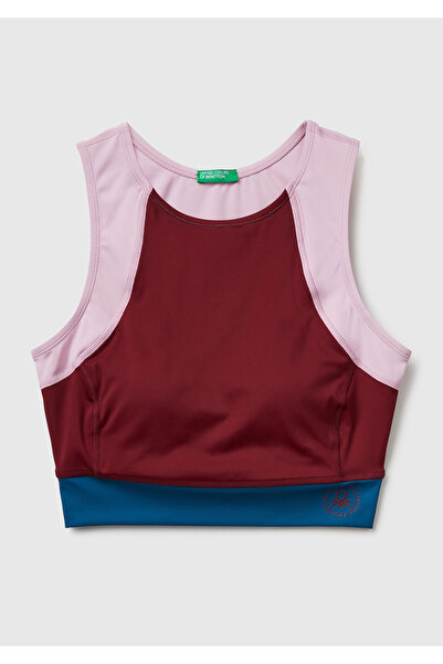 United Colors of Benetton Women's burgundy multi-colored crop tank top
