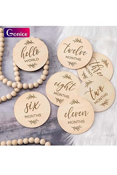 Gonice Baby Monthly Milestone Cards - 7 Double-Sided Wooden Discs