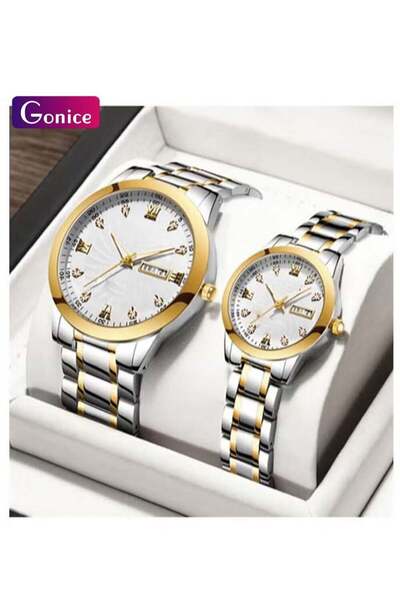 Gonice Men's & Women's Waterproof Luxury Couple Stainless Steel Watches (2 pcs)
