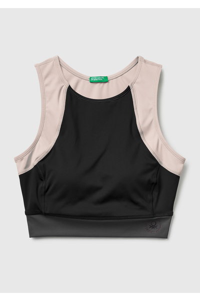 United Colors of Benetton Women's Black Multicolor Crop Tank Top