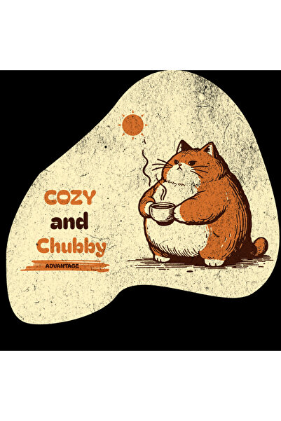 Advantage Cozy and Chubby Cute Cat Printed Oversized 100% Cotton- Premium Tshirt