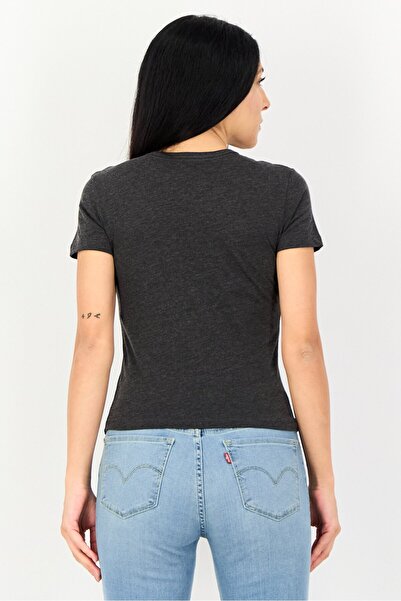 Brave Soul Women Crew Neck Short Sleeve Graphic Print T-Shirt, Charcoal