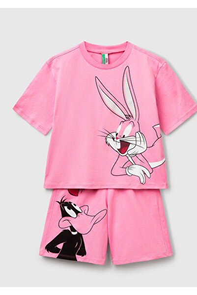 United Colors of Benetton Set de pijamale pentru fete, roz Looney Tunes cu im...